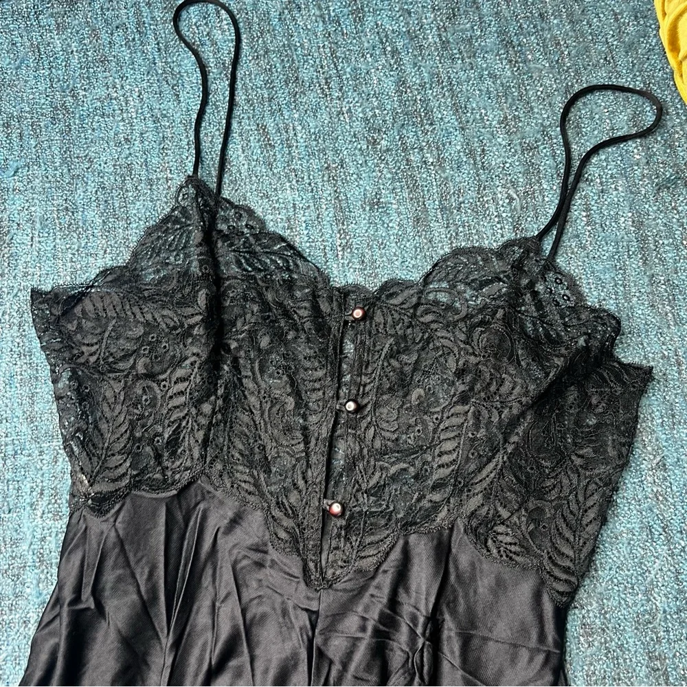 Vintage imec Italy Lace Satin Nightgown Slip Dress in Black Women's USA 38